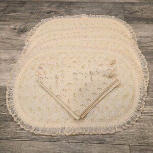 Vintage Lace eyelet Sunflower placemats Napkin set 8pc Cream  Shabby Chic Decor